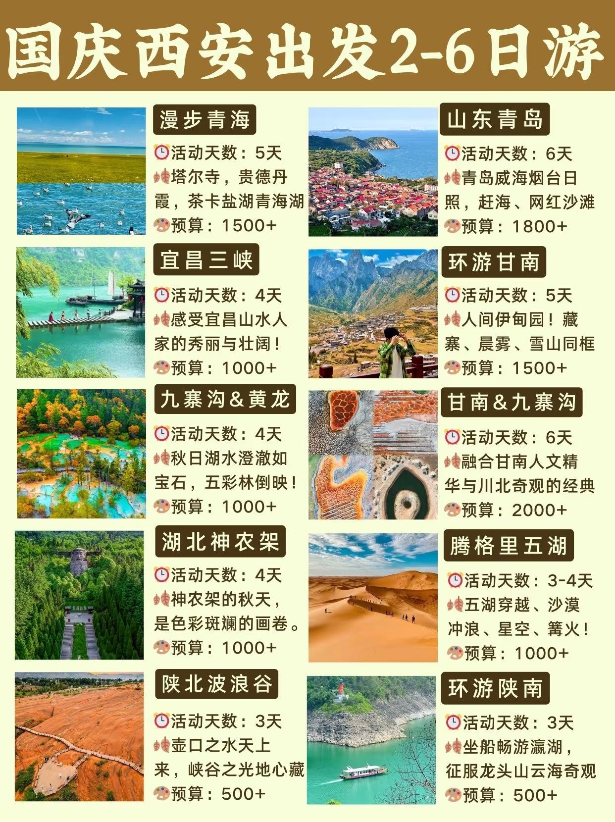国庆西安出发✅20条2-6日游说走就走。国庆黄金周将至，计划好去哪玩了...