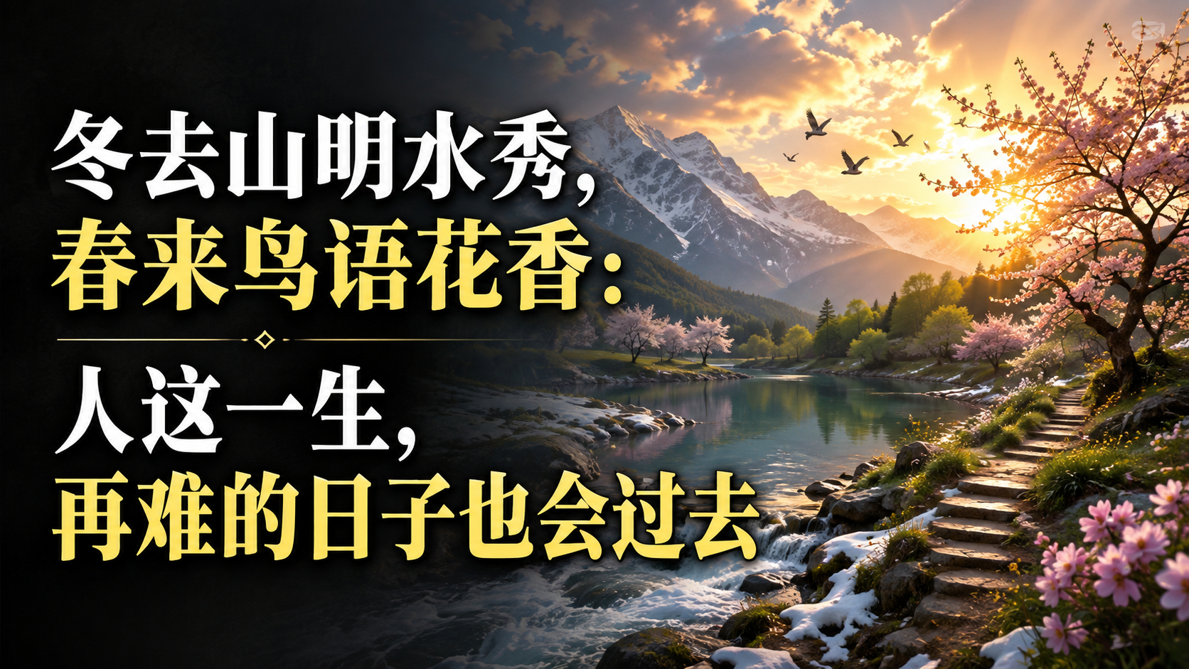 上联：冬去山明水秀，下联：请你来冬去山明水秀，春来鸟语花香：人这一生，再难的日子