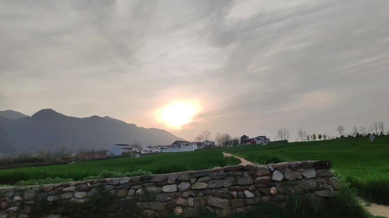 🤩秦岭山下麦田日落太治愈了！在鄠邑区蔡家坡的麦田里漫步，夕阳西下时，晚霞铺满天