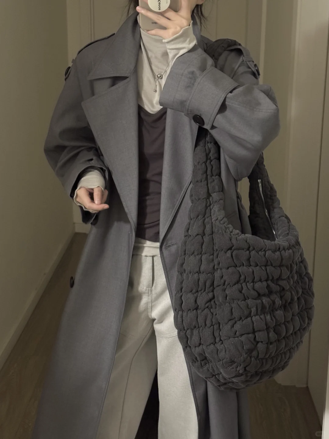 好秋冬韩系气质通勤灰色风衣叠穿🪙
