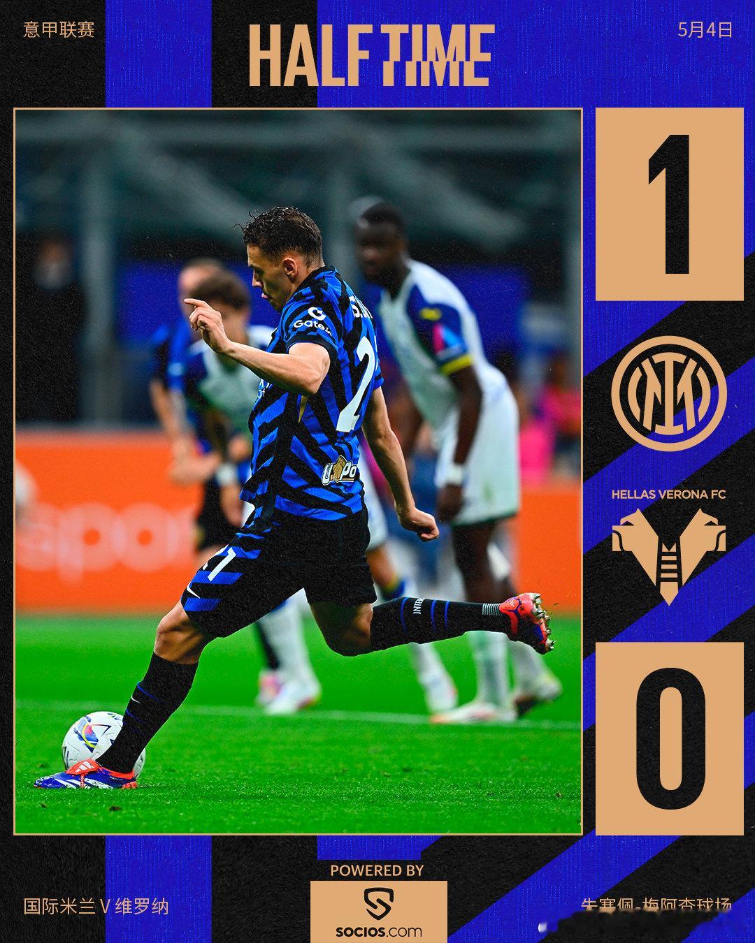 ⏸️ 上半场比赛结束，我们暂时1比0领先维罗纳！ForzaInterIMInte
