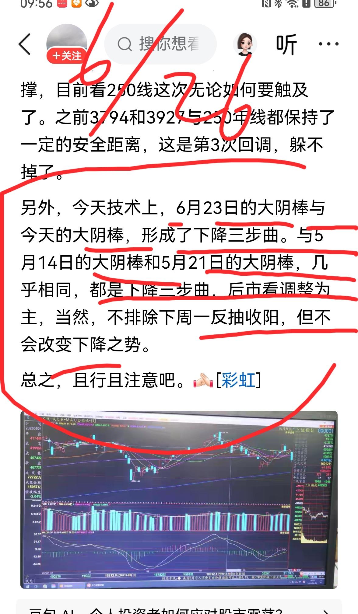 老手说股：（2）
家人们，今天再讲讲大盘30线下穿死叉233线这件事。
有友友留
