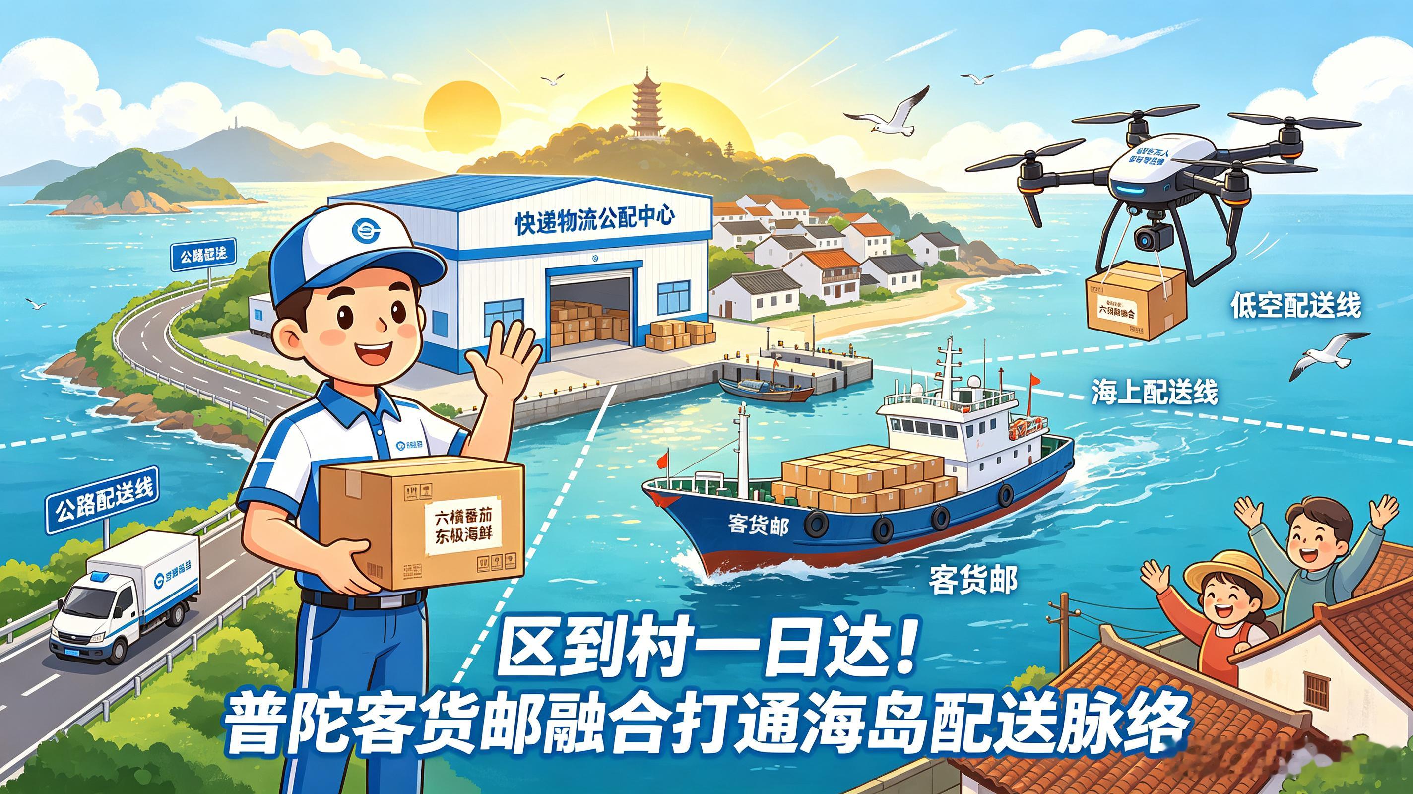 舟山客货邮融合打通海岛配送暖心脉络陆海空三位一体配送网络，普陀客货邮太赞了！跨海