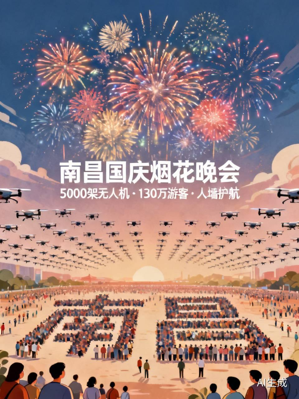 南昌这场国庆烟花晚会真的太震撼了，5000架无人机轮番变换造型，赣江两岸灯火配着