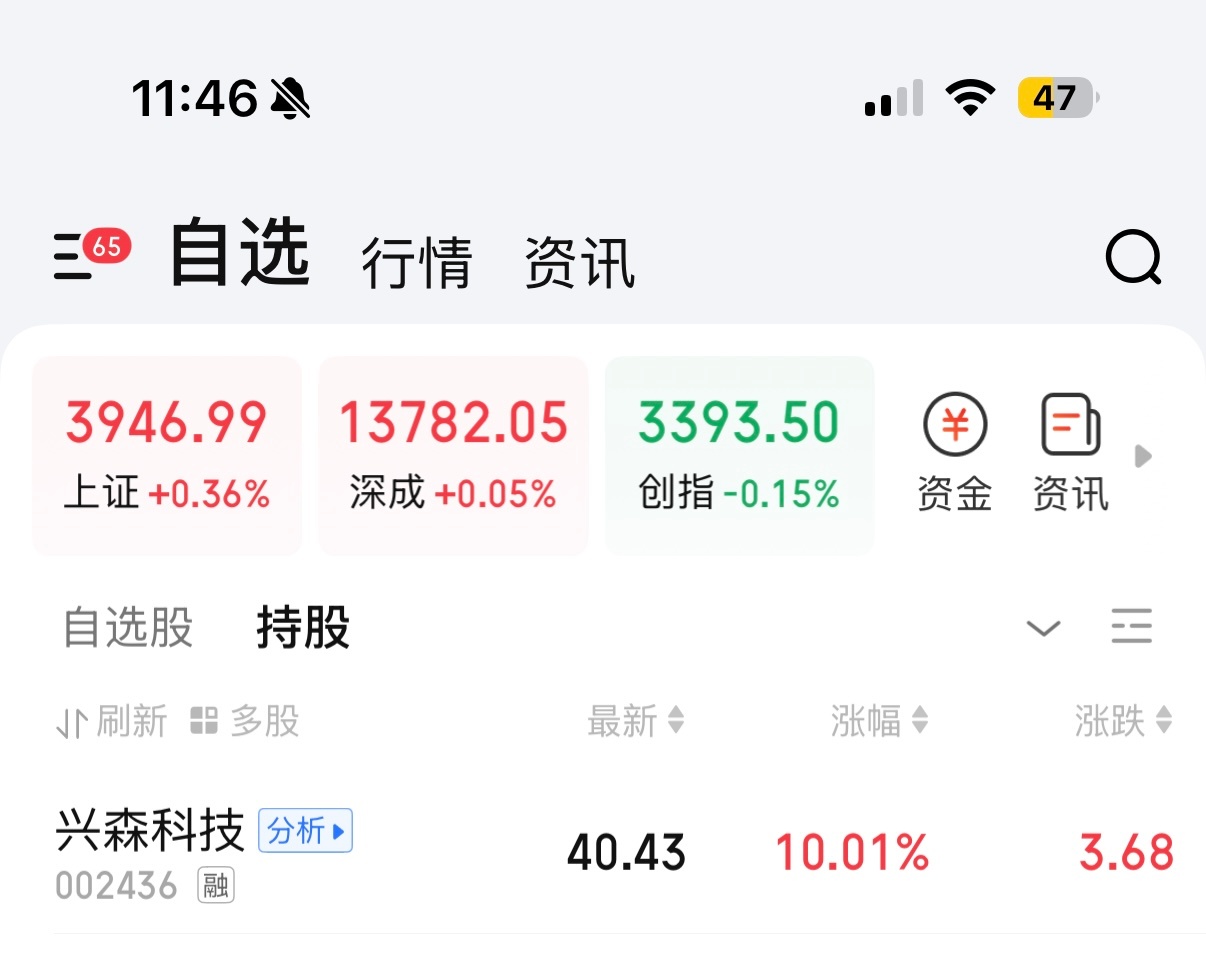 不管下午会不会跳水，会不会破板不得而知，但是早上至少是快乐的！重仓股兴森科技再次