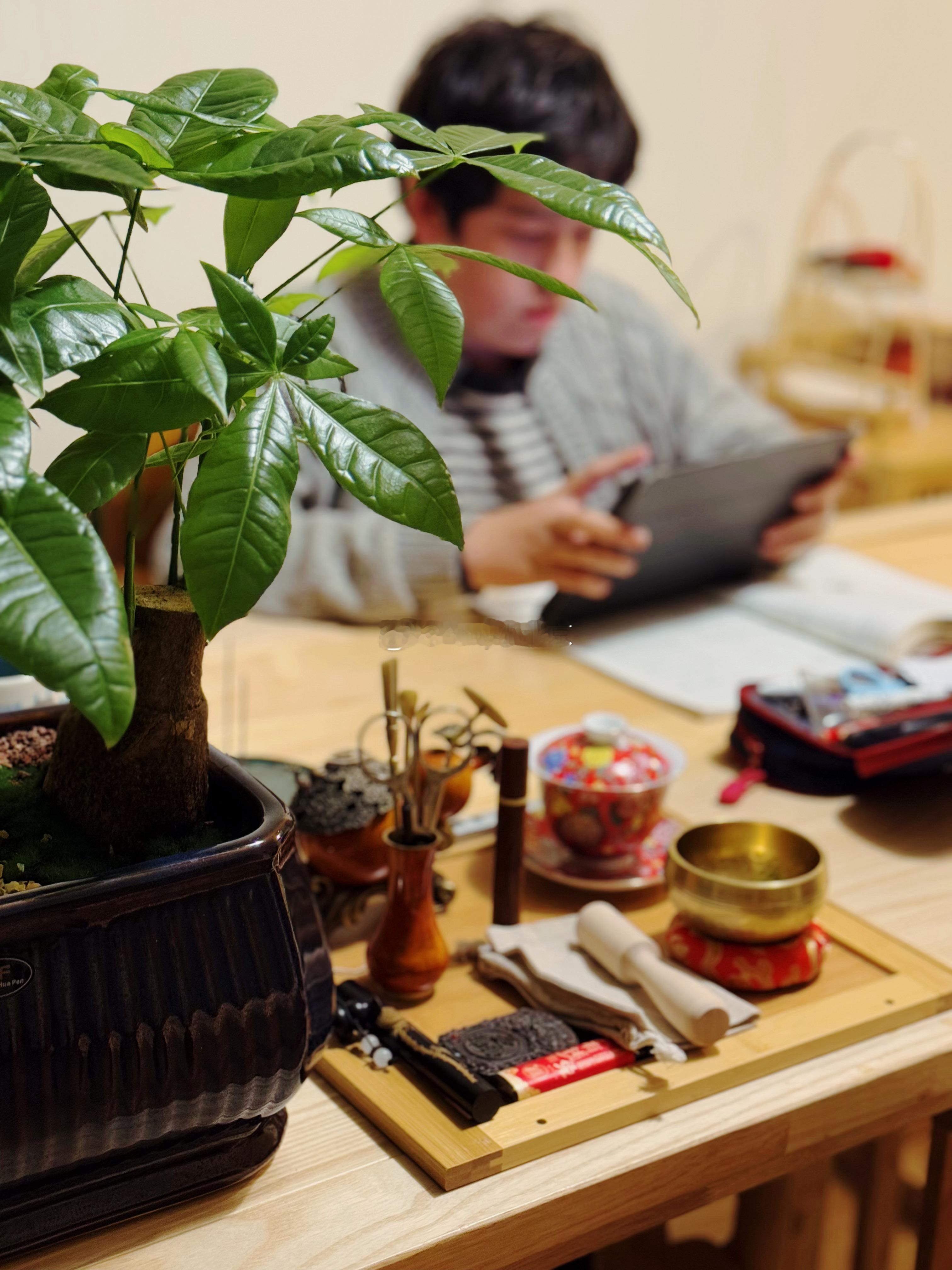 周末我们母子俩特别喜欢待在小茶房里，喝茶，看书/写作业，熏香，做手工，累了就骑单