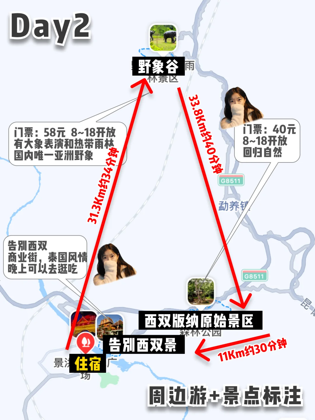 三张手绘地图带你玩转西双版纳（附路线规划