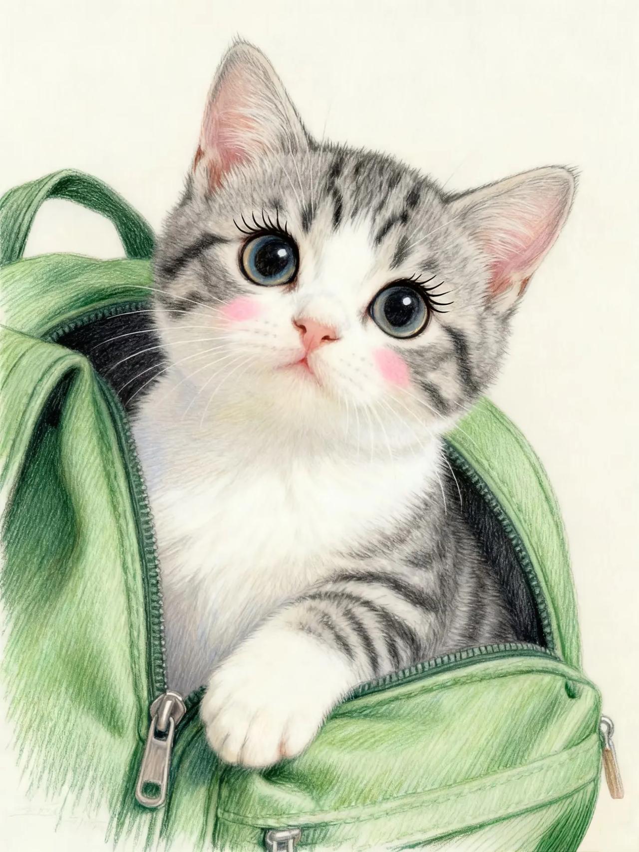 谁能拒绝这只躲在书包里的软萌小奶猫呢?每一个表情都像在演我的心动瞬间，治愈感直接