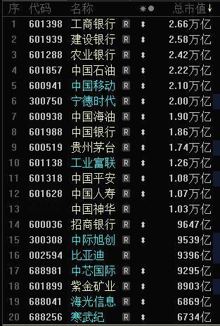 寒武纪市值挺进中国股市前20；

虽然市场不是最大的，但对于芯片半导体有指引意义