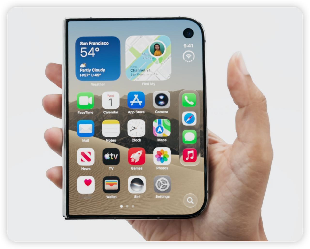 全体起立iPhone折叠屏来了
iPhone Duo它来了
内屏采用屏下摄像头