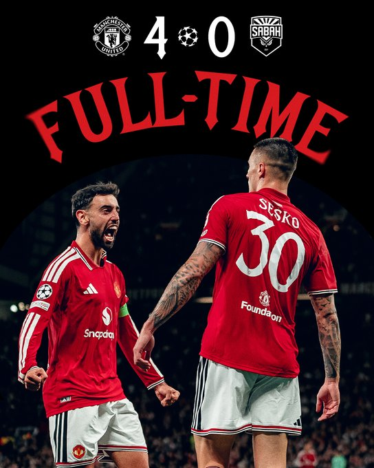 曼联4-0萨巴赫全场数据：射门21-10，射正10-0，良机5-2