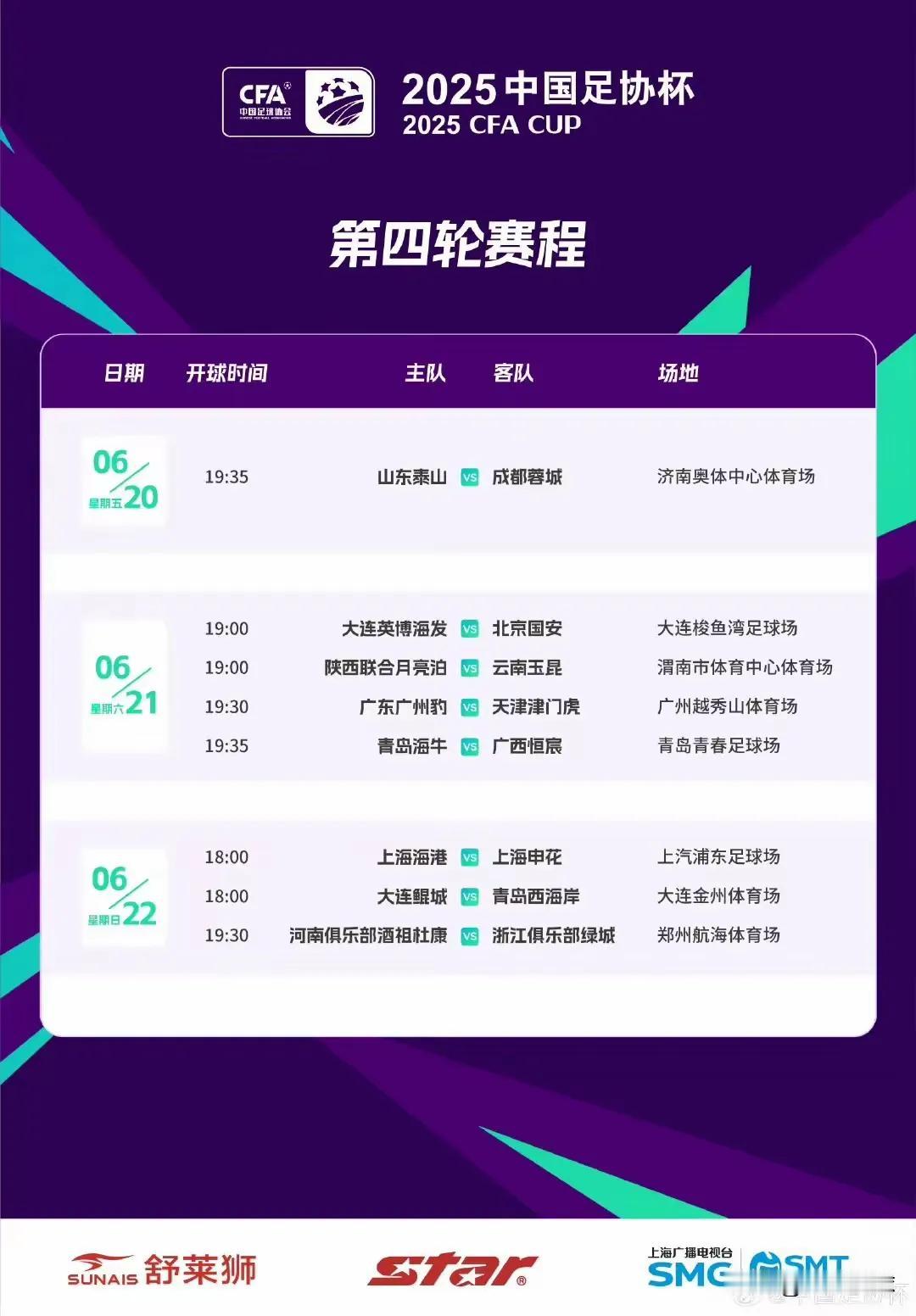 下面这个图片是足协杯第四轮各队的比赛时间，天冿队比申花早一天比赛已经证实了，也就