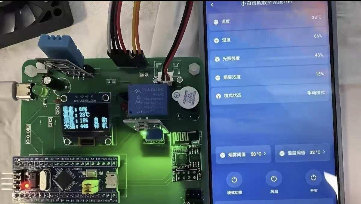 基于STM32的智能教室系统
系统由传感器模块、STM32主控单元、执行模块、通