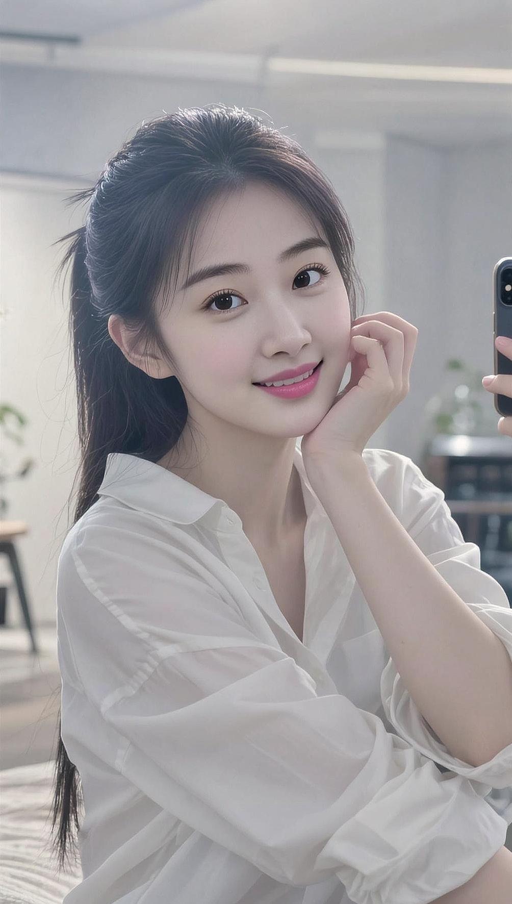 AI白衫手托照 抖音ai创作 高颜值 美女