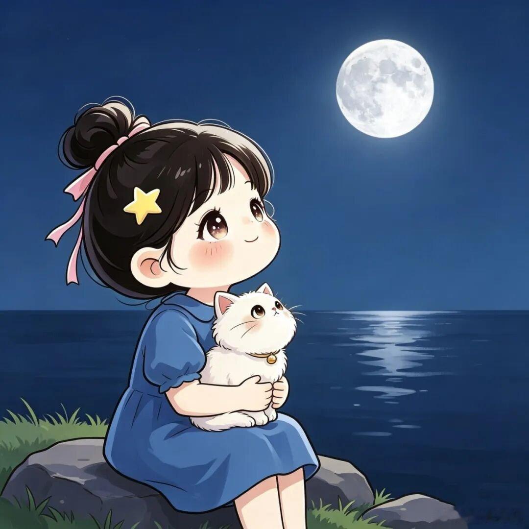 猫咪与女孩WeChat卡通头像 
