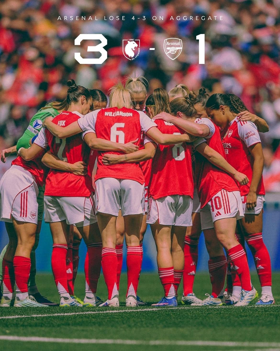 太遗憾了！总比分4-3欧冠卫冕之路止步半决赛里昂女足vs阿森纳女足