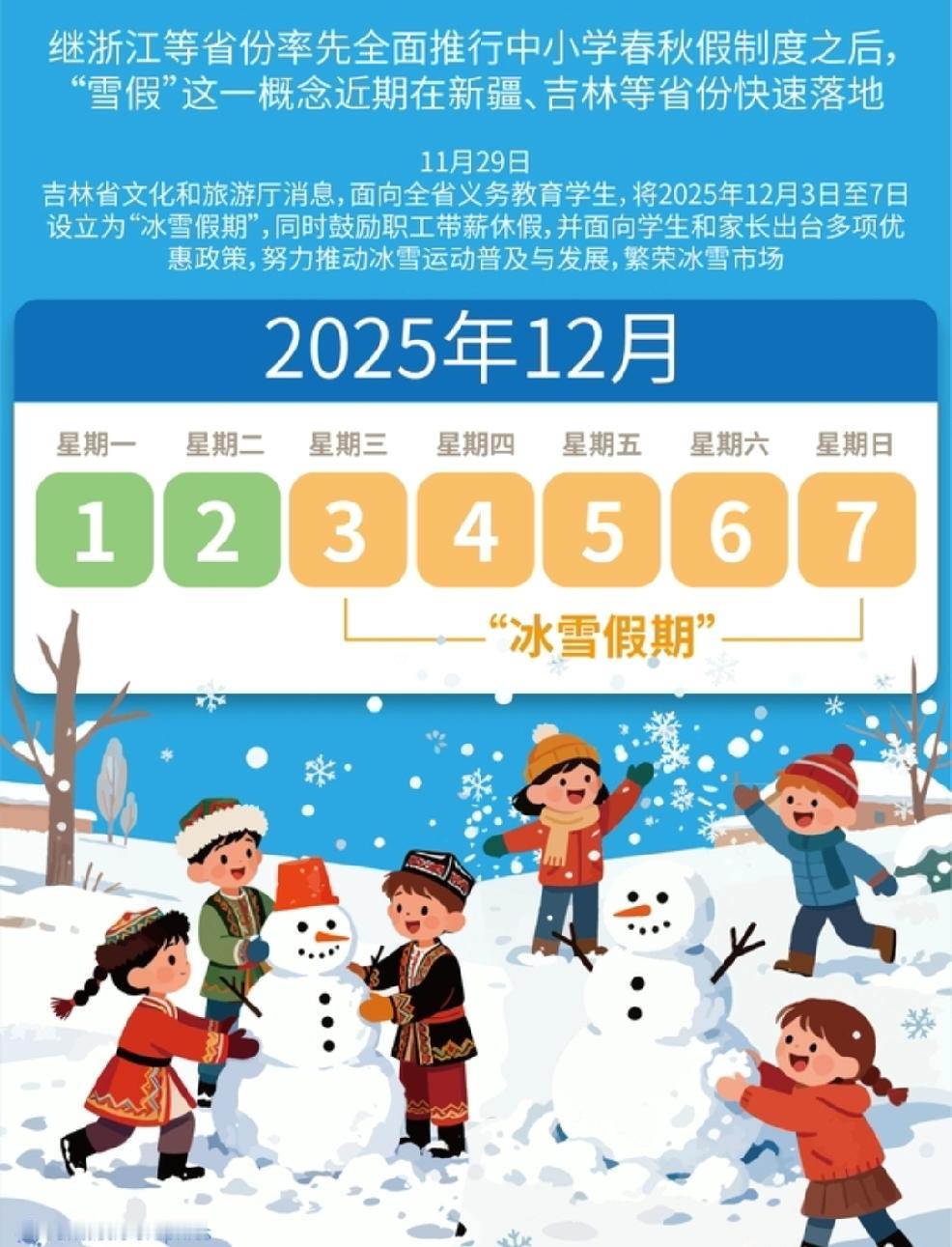 最近北方多地学生放雪假成了热点。吉林、新疆乌鲁木齐和阿勒泰等地都官宣了，像乌鲁木