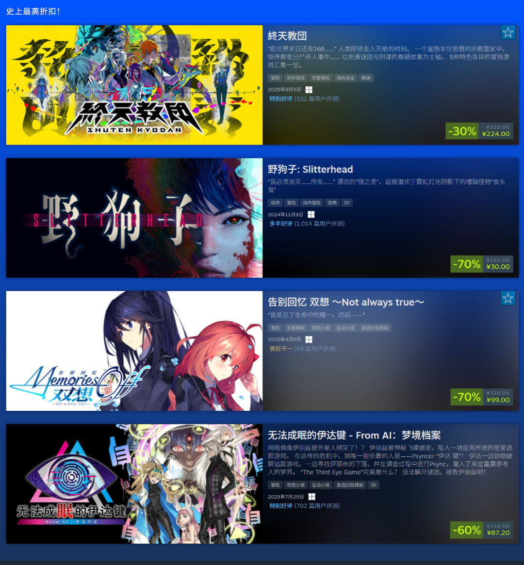 【Steam特惠】Steam目前开启了Spike Chunsoft发行商特卖活动