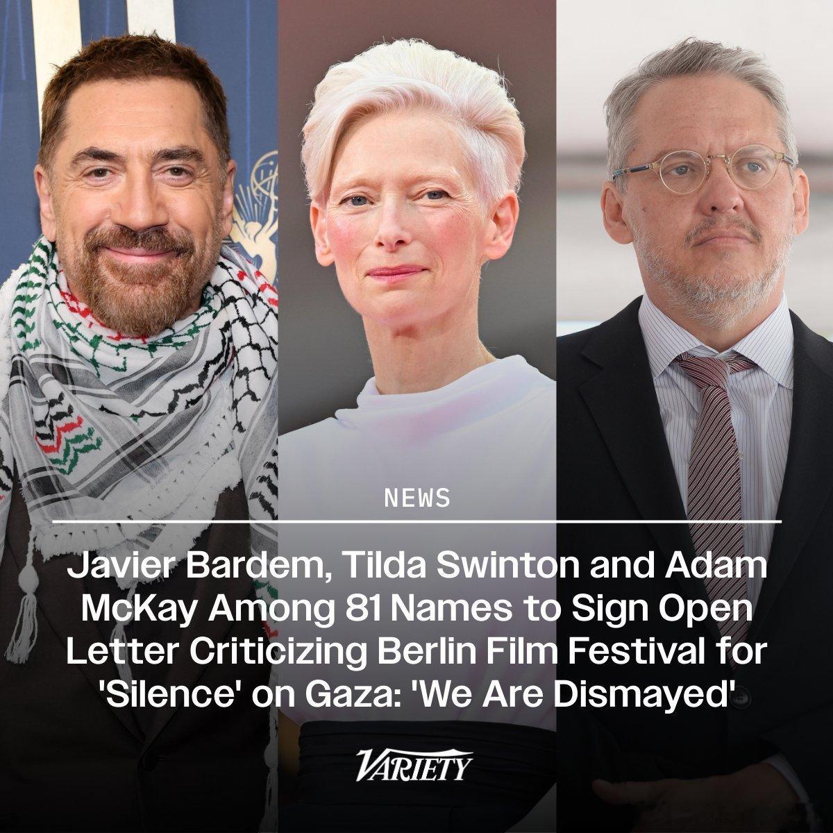 哈维尔·巴登、蒂尔达·斯文顿和亚当·麦凯等 81 人签署了一封公开信，谴责柏林电