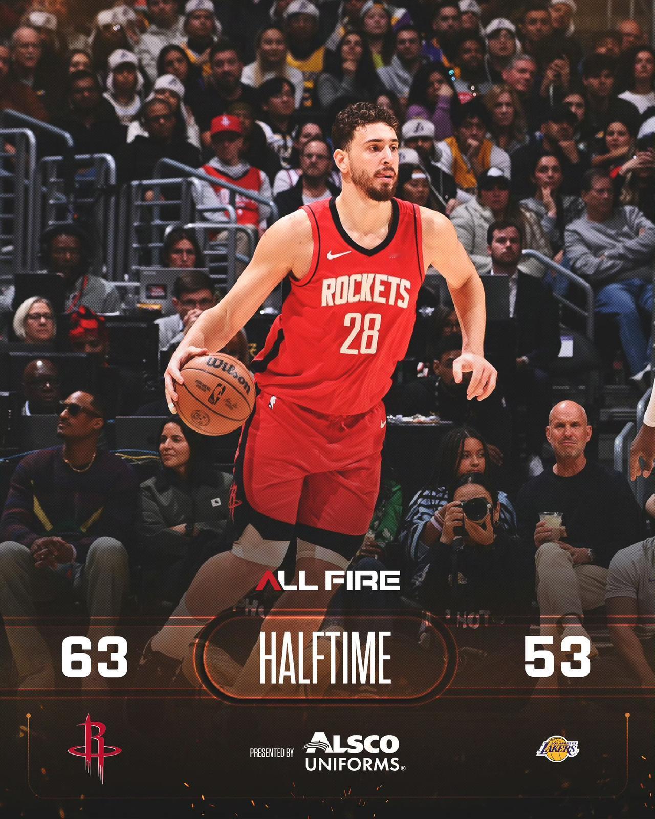 半场火箭63:53湖人。下半场还是不能赌湖人外线投不进，dfs复出打了9分钟没得