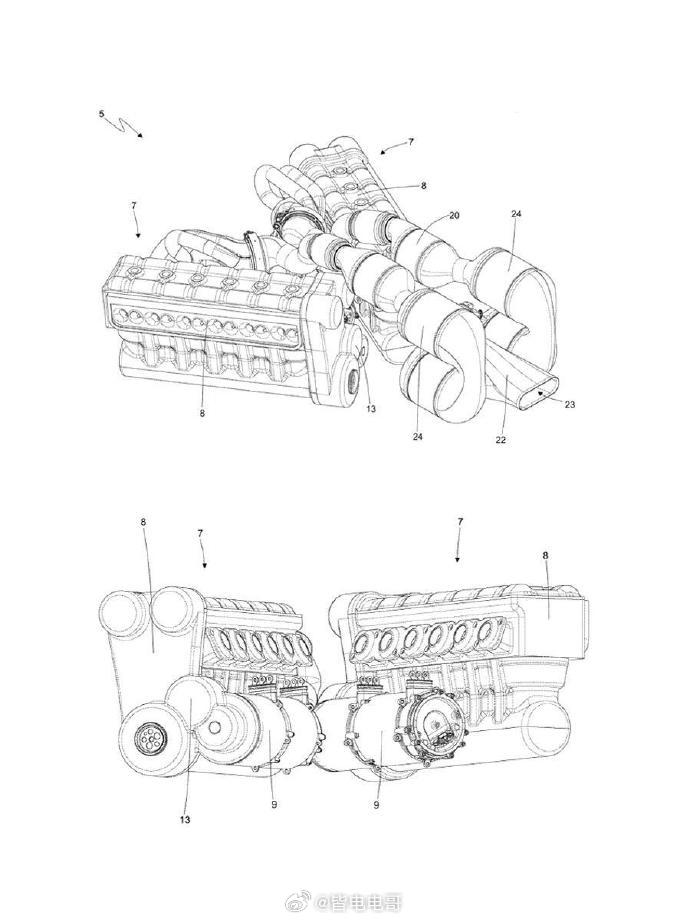 法拉利新的12缸发动机的专利，但是却拿来当增程器用。“弥补了普通增程器发电时没有