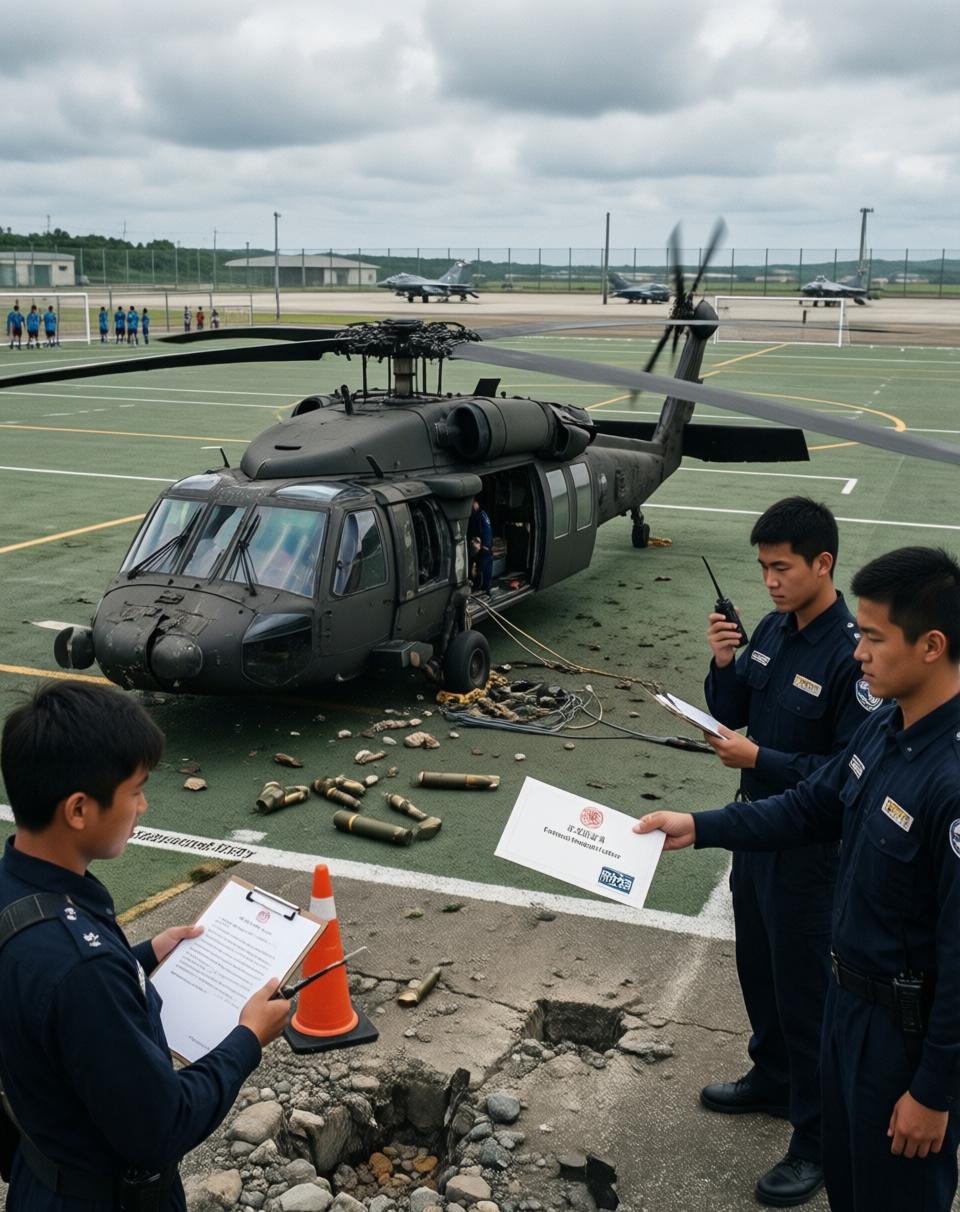 美军直升机迫降在少年棒球场上，冲绳人这回真怒了

3月9日，冲绳名护市。

一架