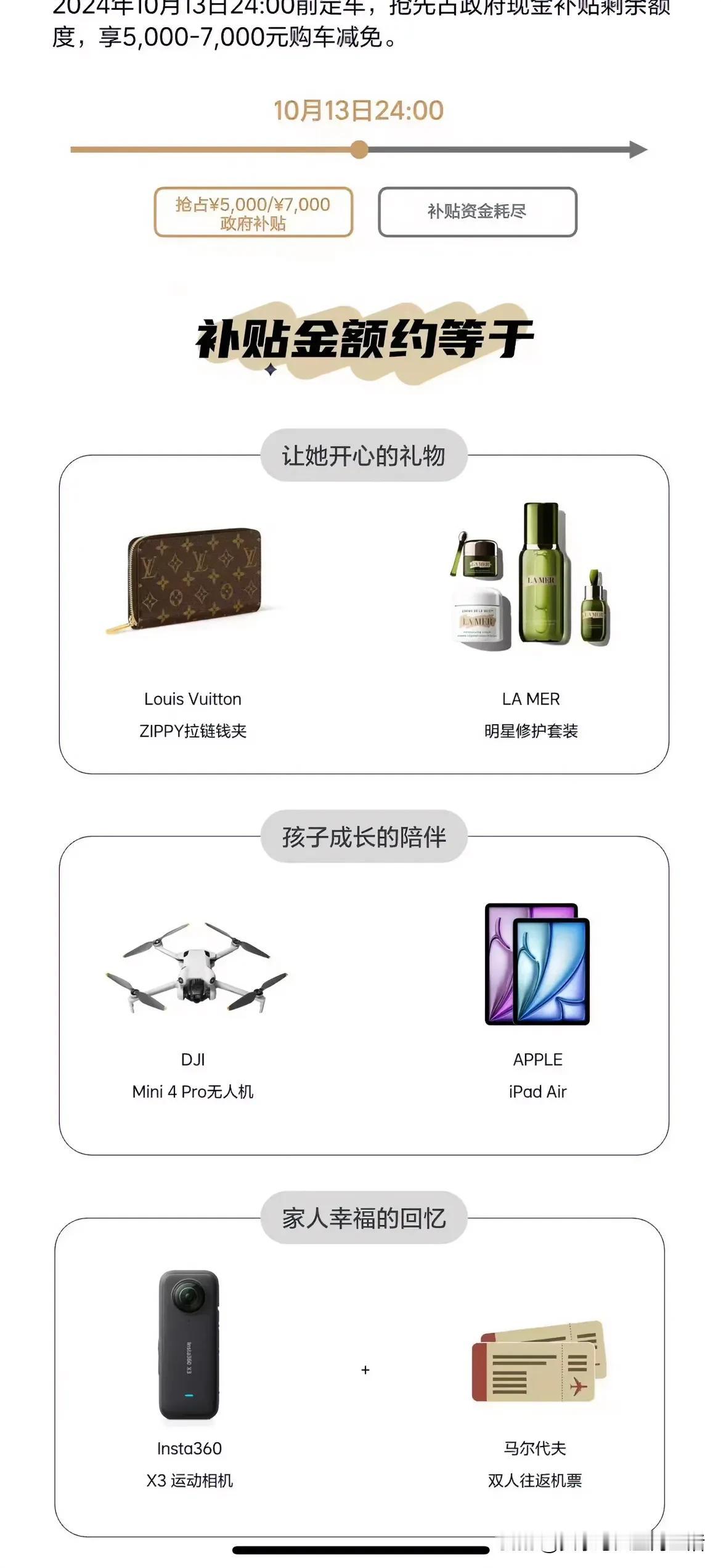 理想销售策划搞得这个海报还挺有意思，把补贴的几千块钱折算成实体的东西，比较实在。