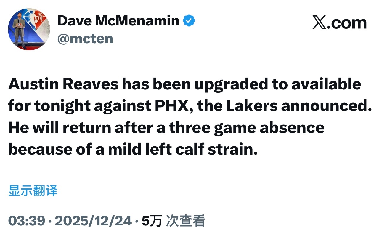 里夫斯今天复出了！！！因为左小腿拉伤，缺席了过去的三场比赛。 