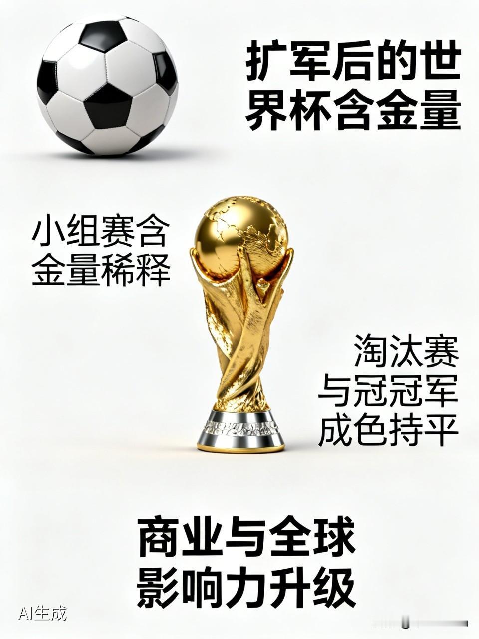 扩军后的世界杯含金量是升了还是降了小组赛含金量明显稀释，淘汰赛与冠军成色基本持平