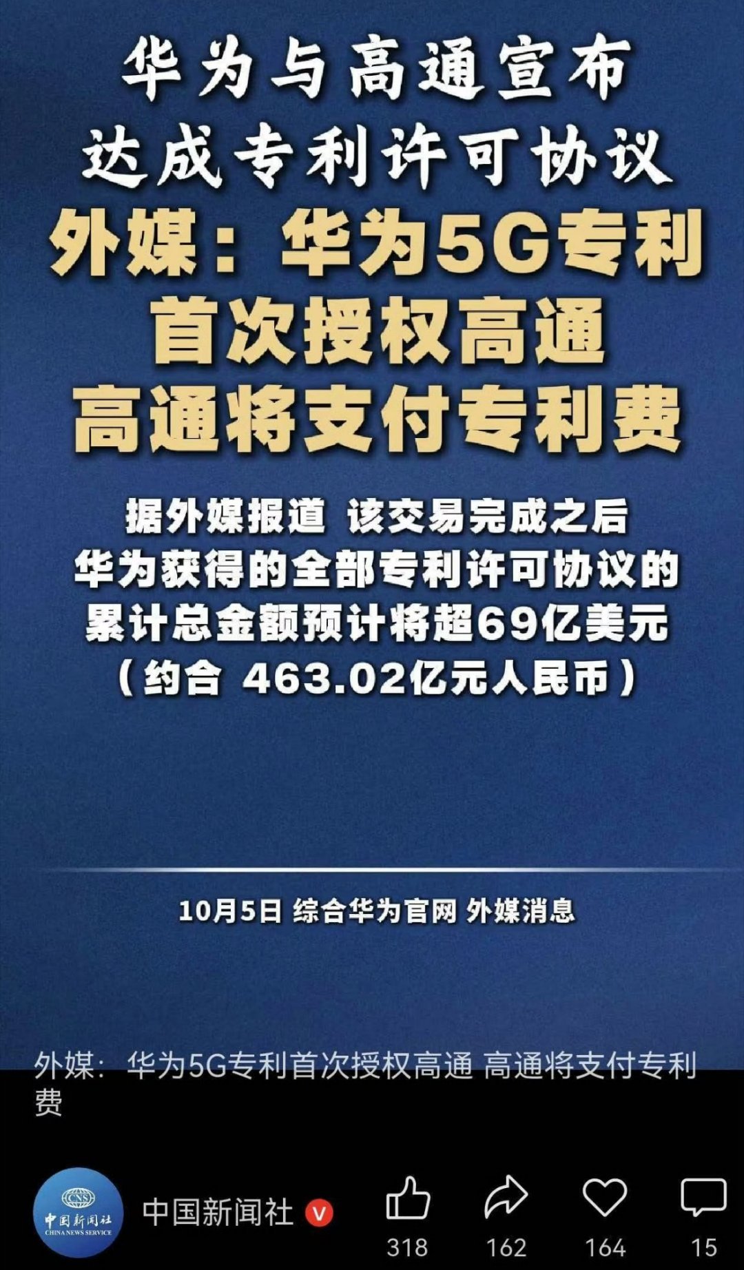 华为高通 芯片华为和高通多年来一直都是有合作的，专利交叉也是常事。这次华为和高通