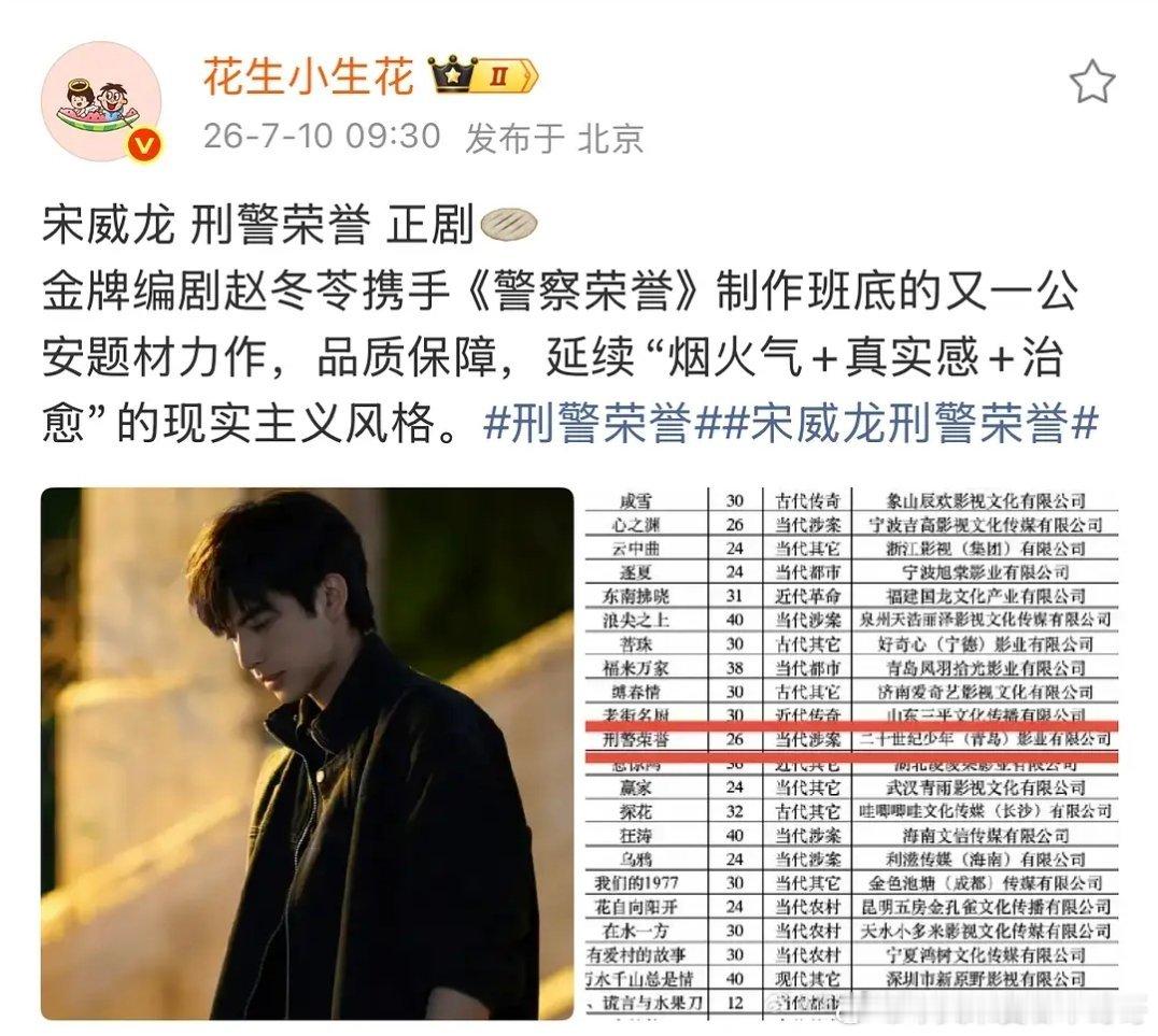 宋威龙的大饼，赵冬苓编剧《刑警荣誉》，有效播剧的红利来了！能不能慢点转型，现偶也
