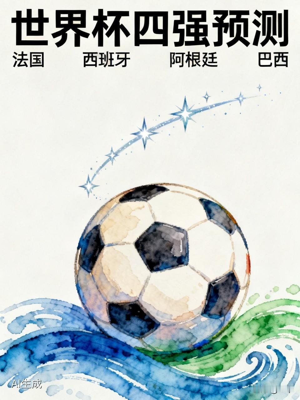 个人观点，看好，法国，西班牙，阿根廷，巴西。
图片来自网络。