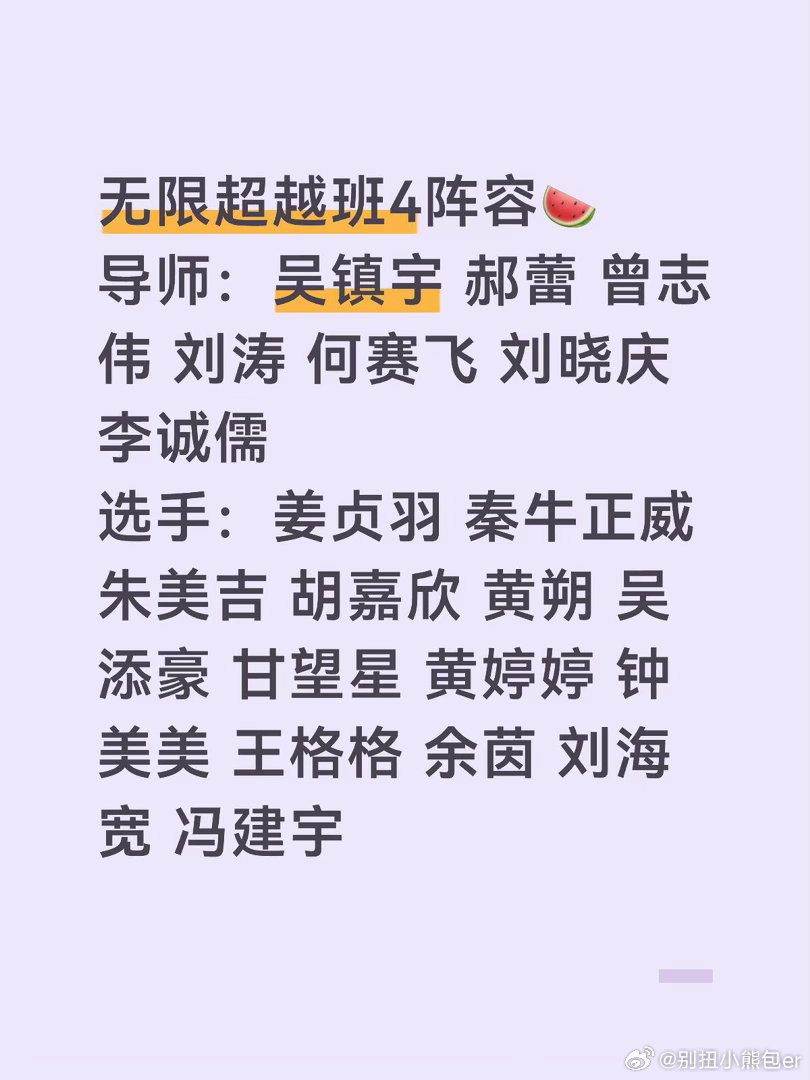 无限超越班4阵容🍉预计3月11日录制，3月28日播出无限超越班