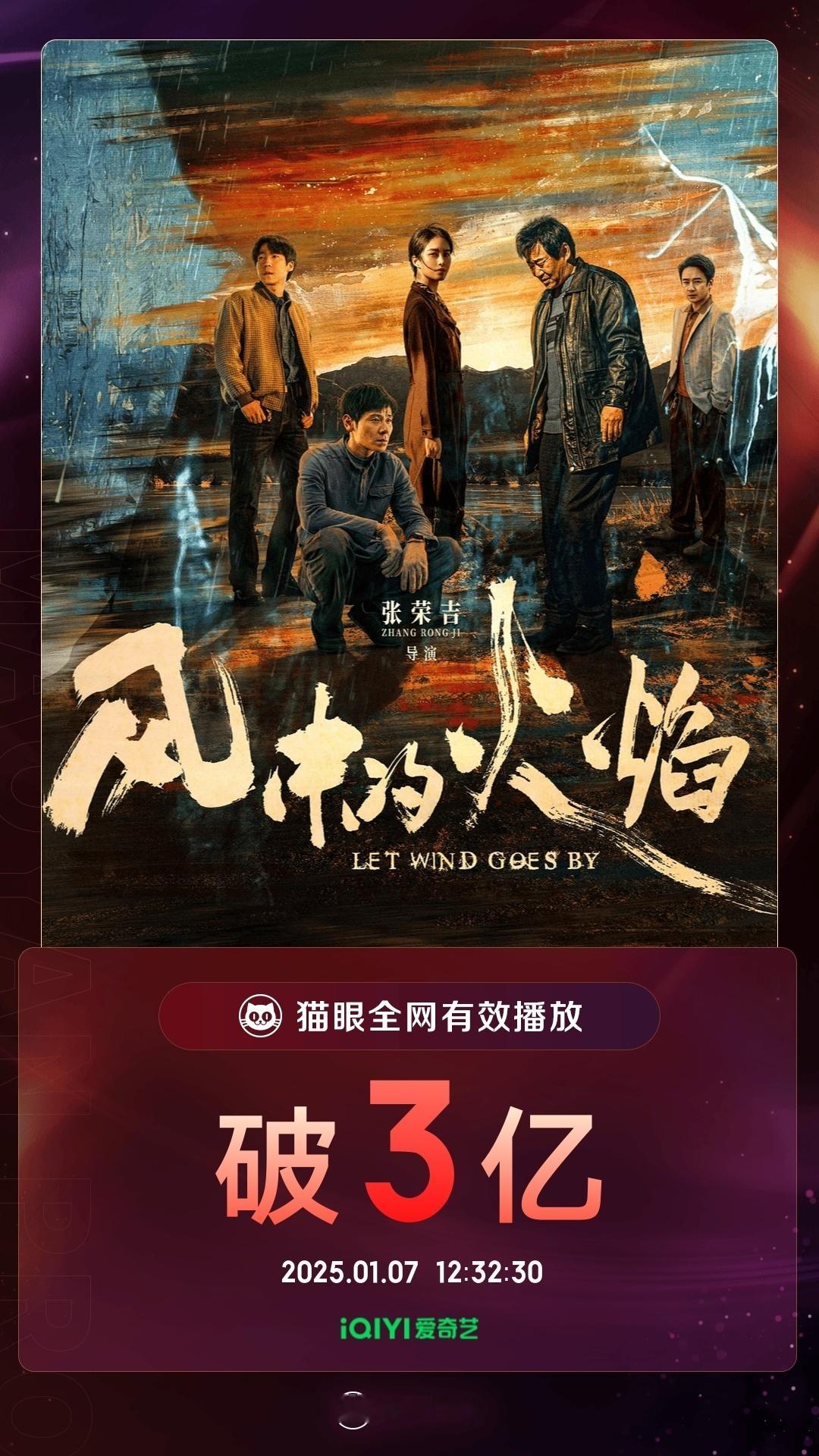 风中的火焰有效播放量破3亿  据猫眼专业版数据， 主演的网剧《风中的火焰》，全网