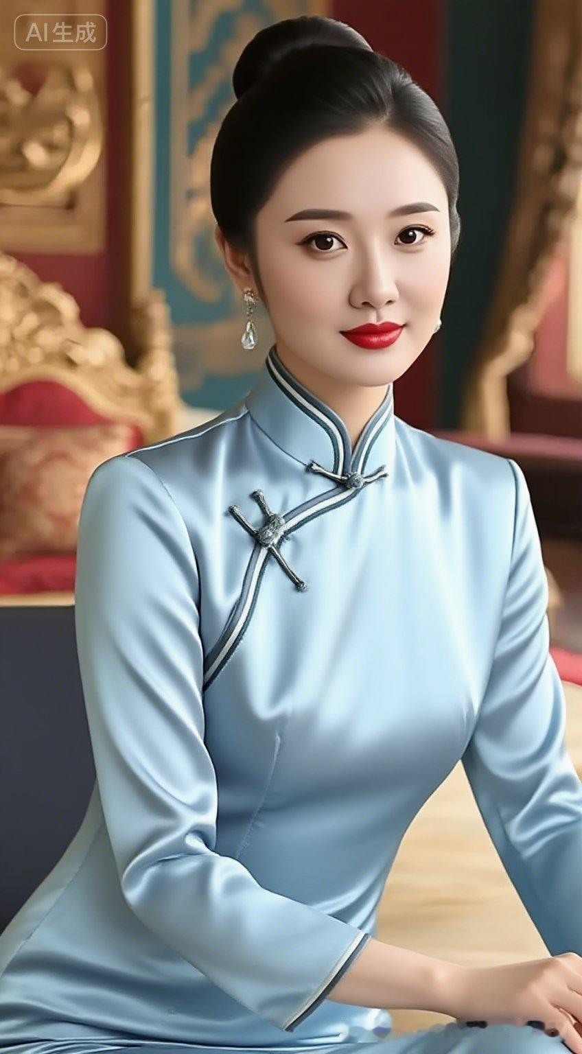优雅蓝旗袍，复古宫廷风，尽显东方韵味！