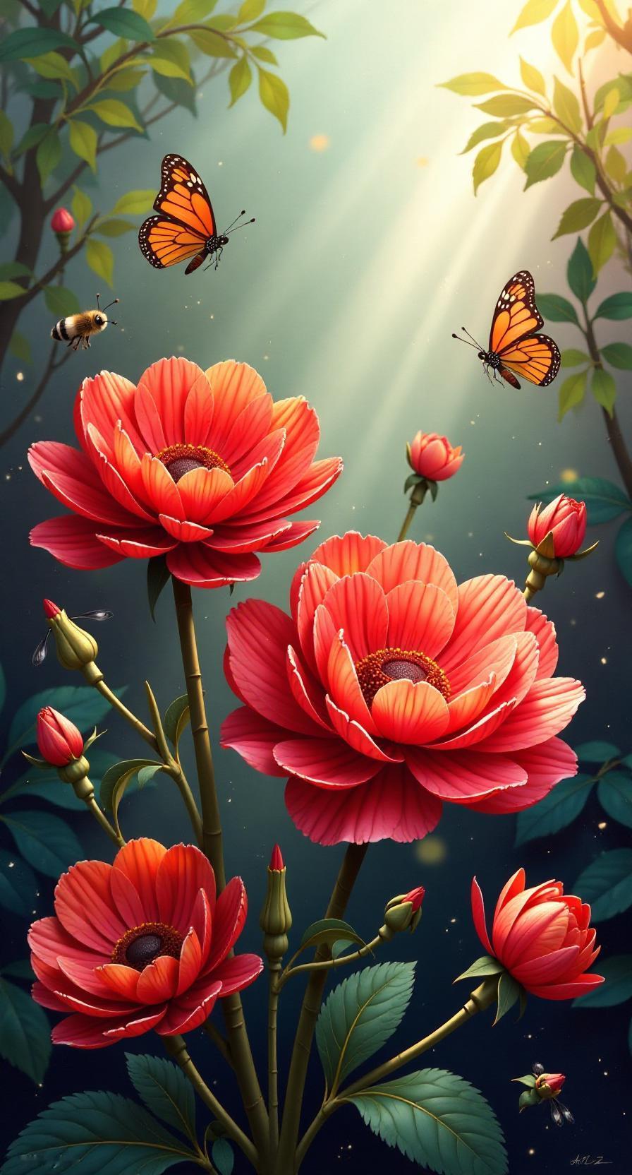 虽然我没有实体相册，但我可以用文字为你描绘一幅令人心的花草画面，让你仿佛置身其中