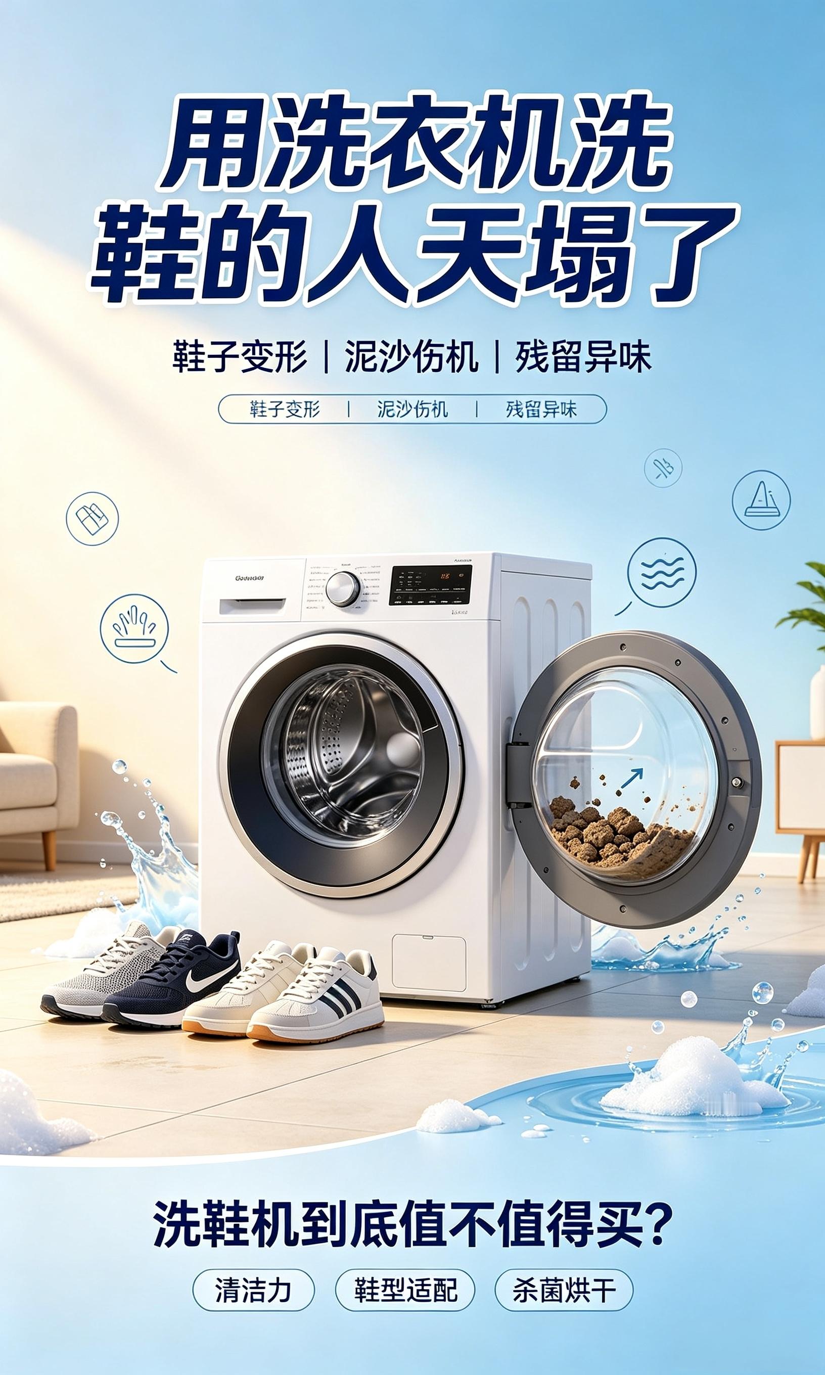 用洗衣机洗鞋的人天塌了不少人贪图方便，直接把鞋子丢进洗衣机清洗，最后往往得不偿失