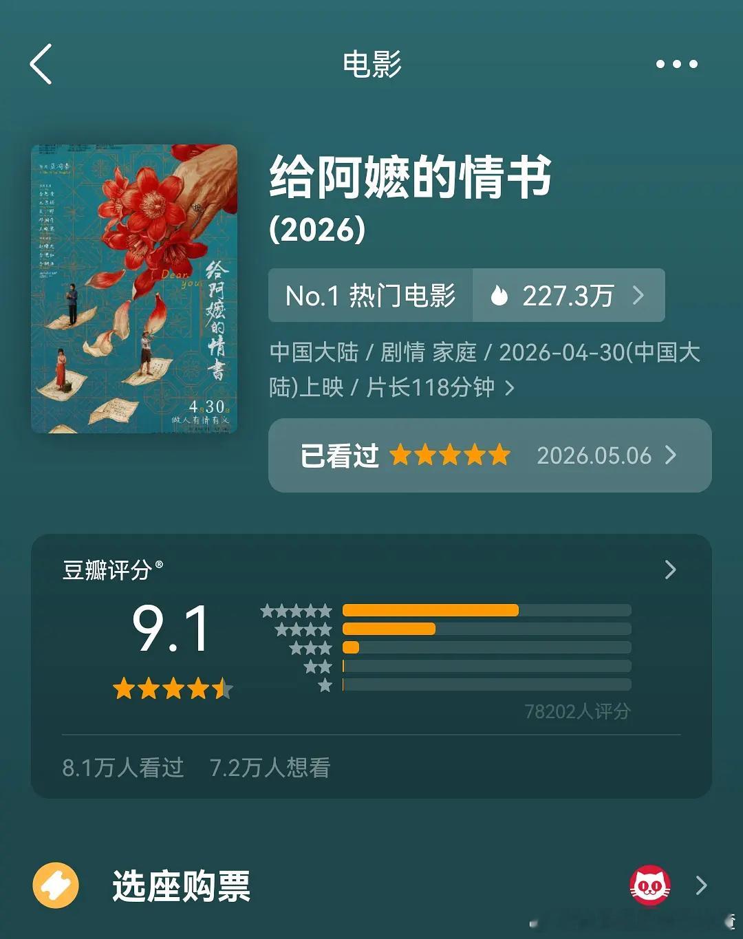 《给阿嬷的情书》豆瓣评分涨到9.1了 支持这样的手搓电影 