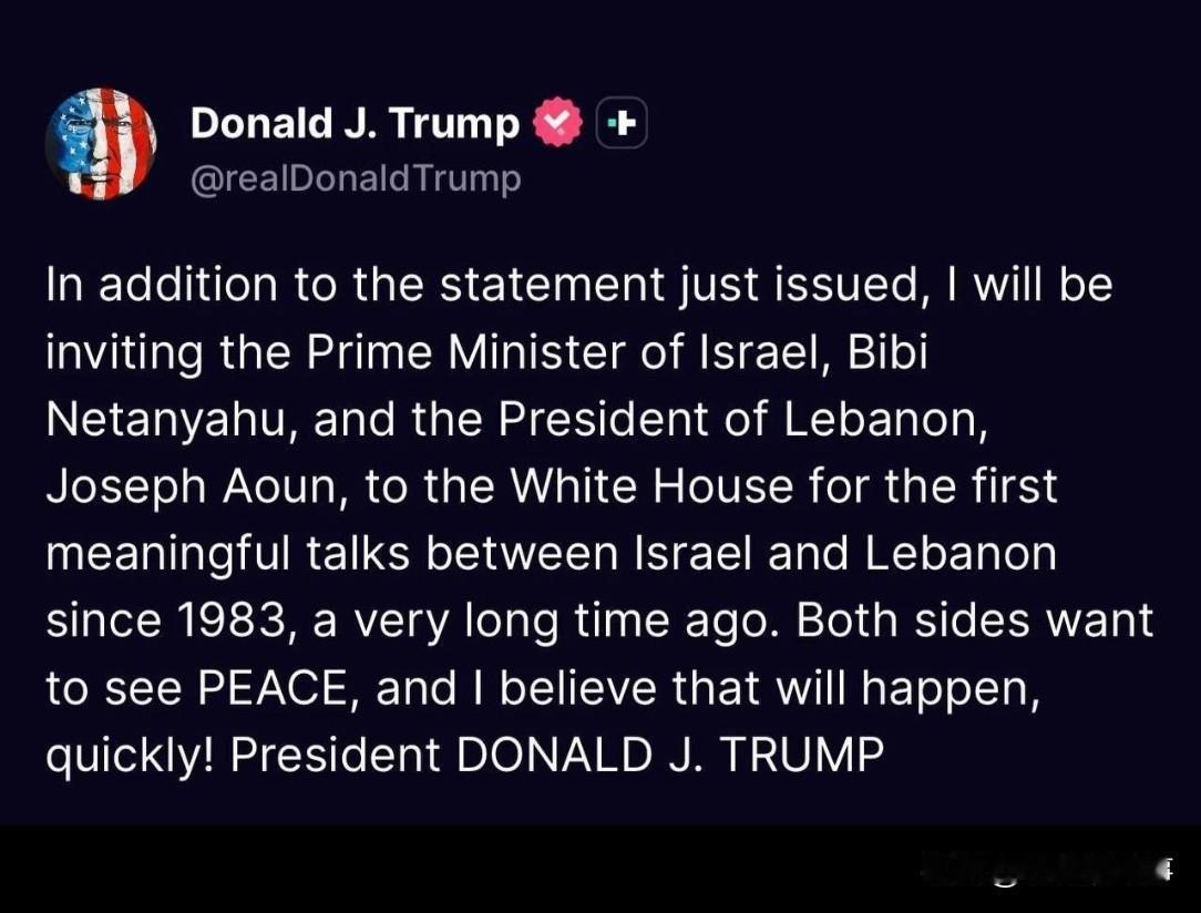 美国总统特朗普表示，他将邀请以色列总理内塔尼亚胡和黎巴嫩总统奥恩前往白宫（访问美