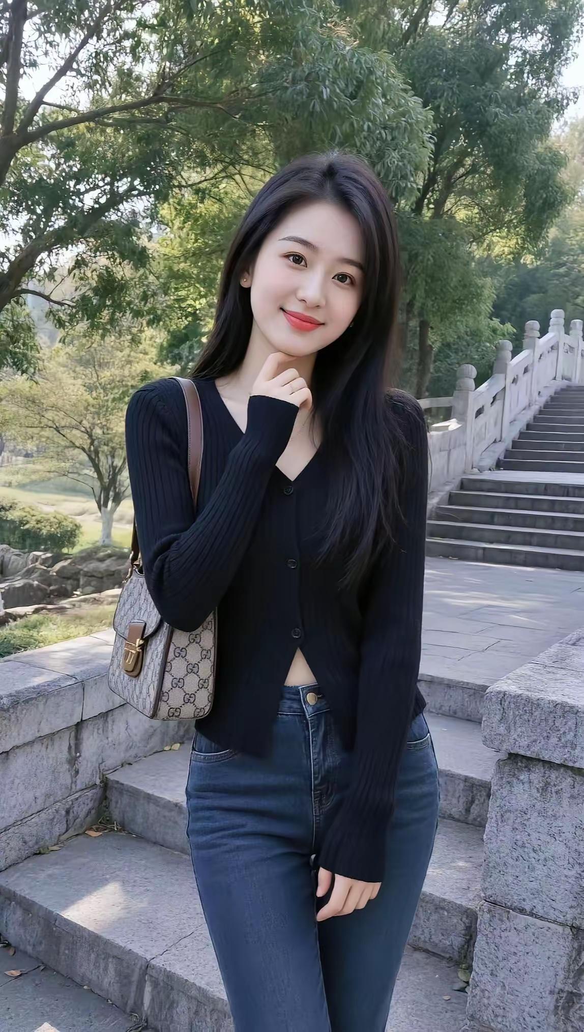 元气少女在公园的清新自拍，阳光明媚，心情愉悦！