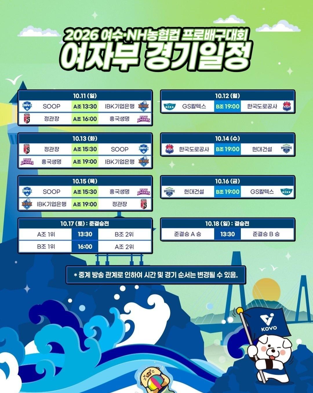 2026韩国🇰🇷NH农协杯职业排球大赛女子组赛程：（⭐关注soop🇨🇳薛