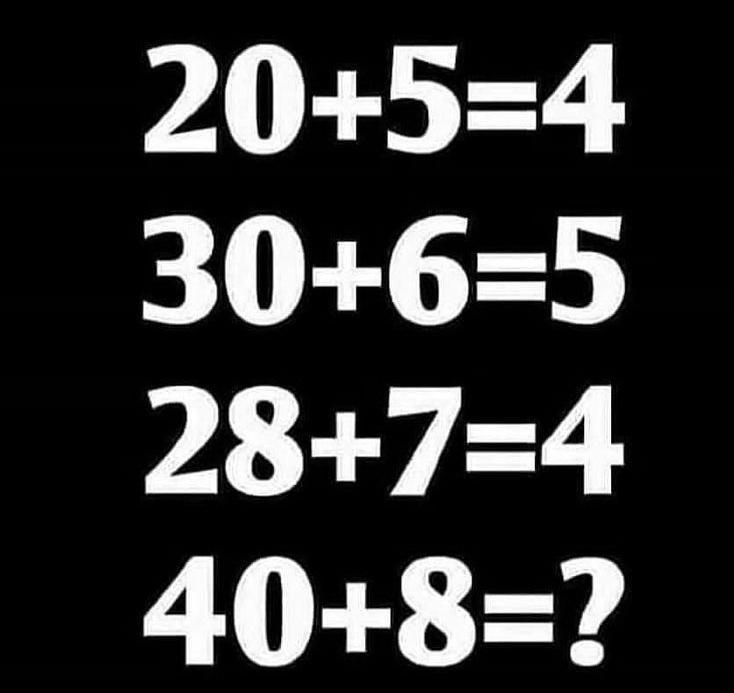 智力大挑战！“20 + 5 = 4、30 + 6 = 5、28 + 7 = 4”