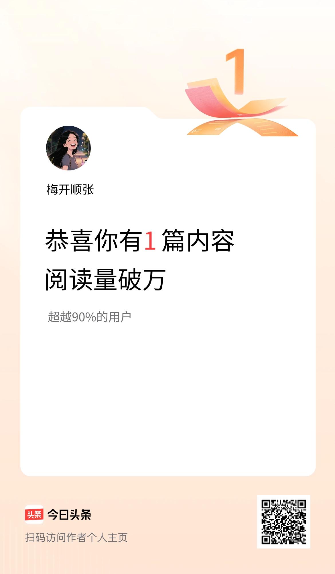 我在头条有1篇内容阅读破万了！