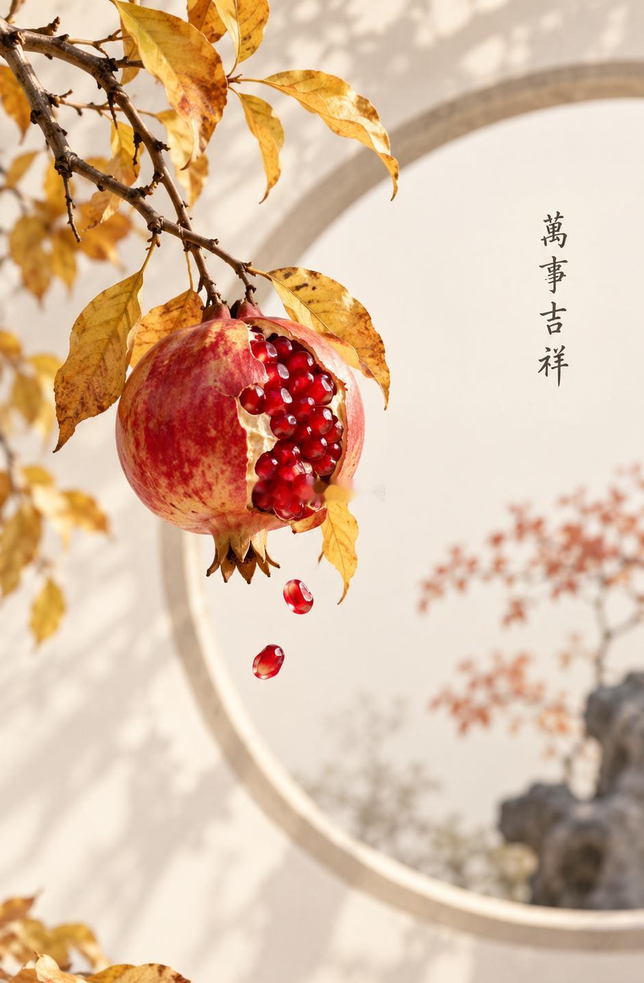 秋天的石榴，看着就透着一股喜气。以前的传统纹样里，总爱画那种裂开了口、露出满满红