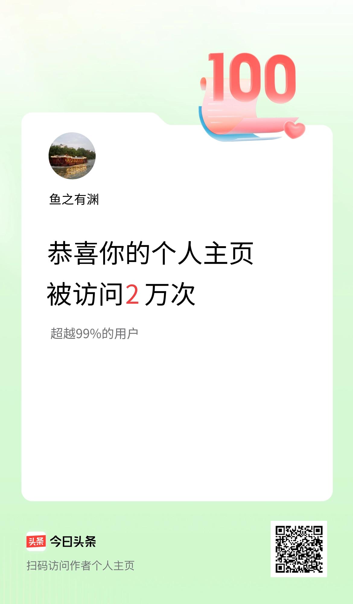 我的头条个人主页被访问2万次啦！