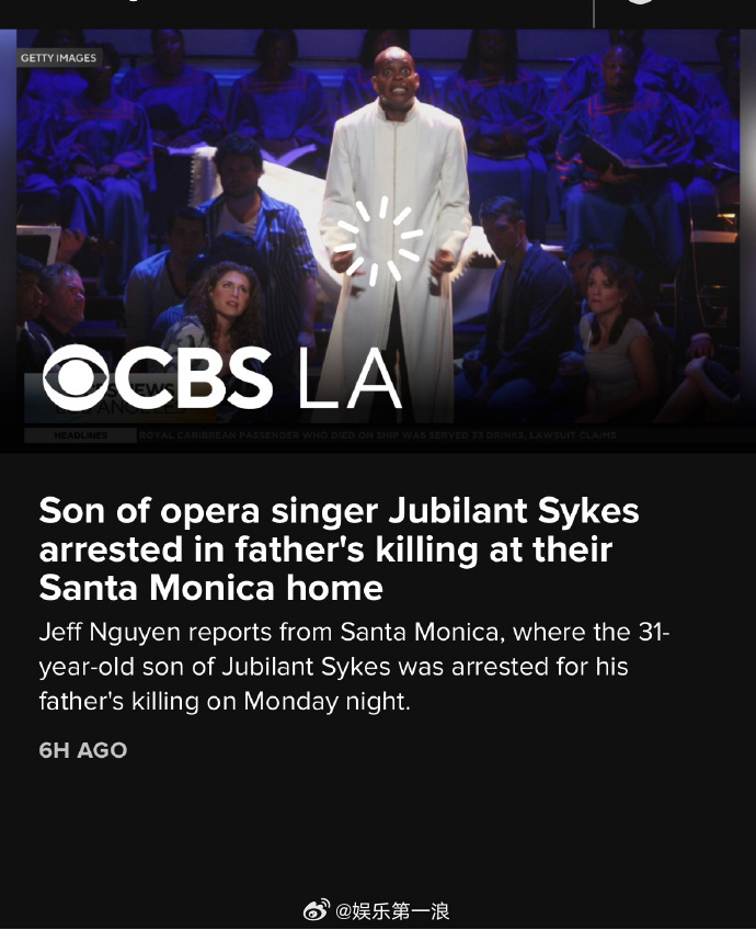 美国男星疑遭儿子刺杀 据外媒，当地时间8日，71 岁男中音歌唱家Jubilant
