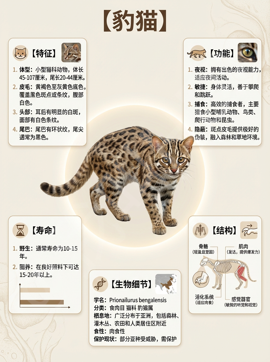 我AI的动物 宝子们快看这个“小豹子”——豹猫来啦🐆它身形矫健，身上布满酷炫的
