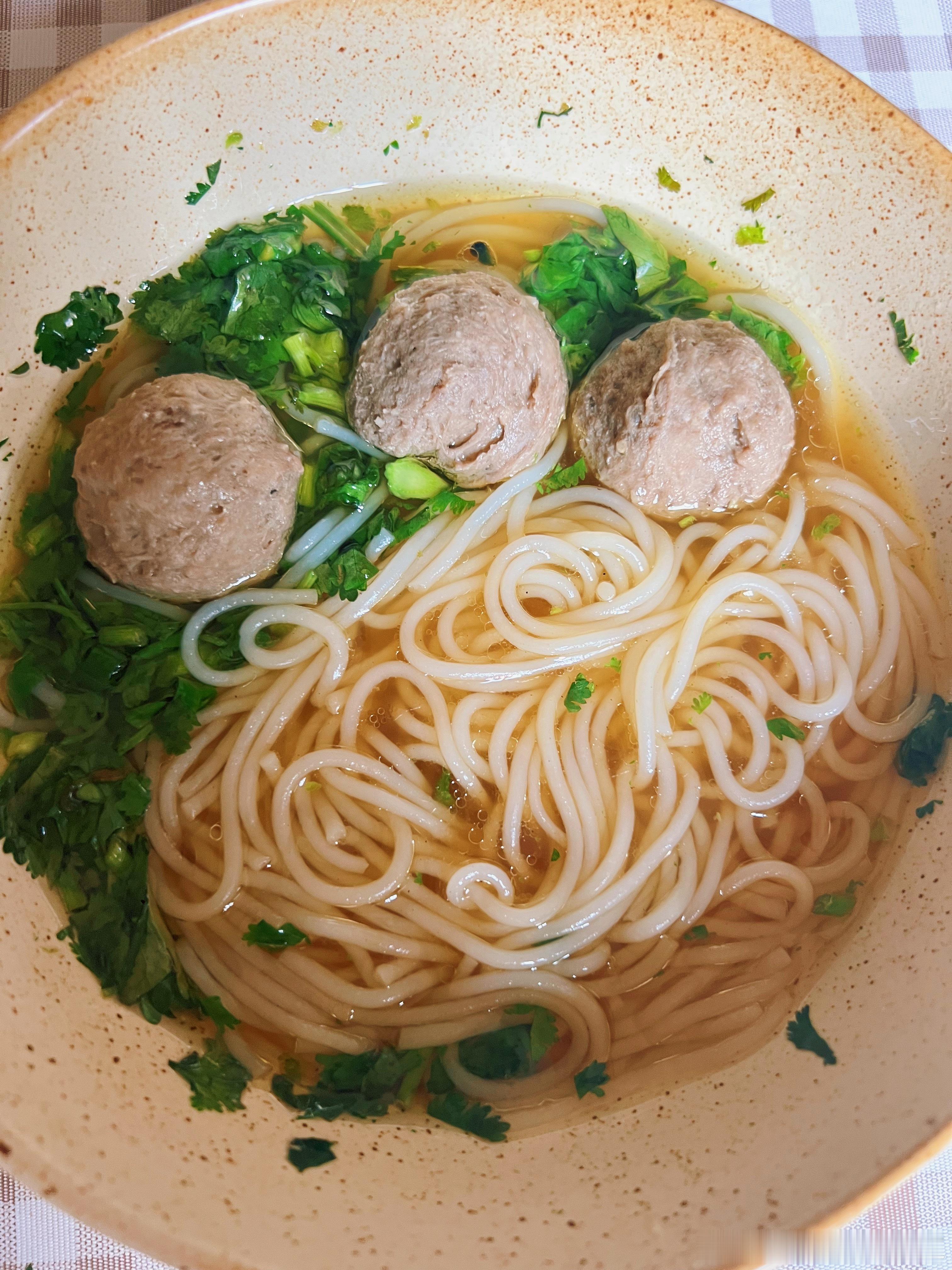 昨天煮了一大锅牛骨高汤，买了米线。早上煮了牛肉丸米线，不知道小皮会不会喜欢
