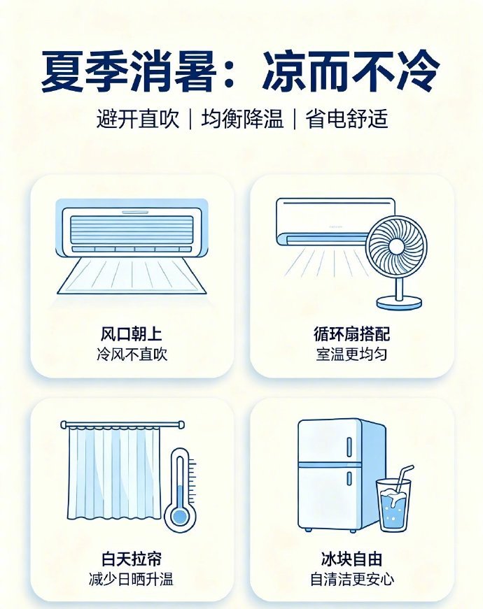夏季消暑怎样做到凉而不冷空调温度别开太低二十六七度刚刚好搭配风扇让空气流动起来体