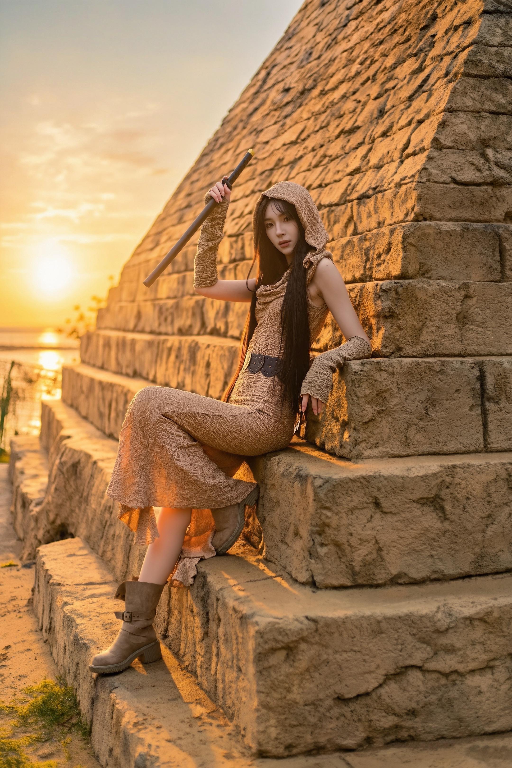 在千年废墟里，做一次自己的英雄。这组埃及风写真，直接把电影感焊在脸上了...